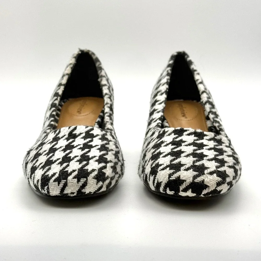 Comfortview Marisol Houndstooth Block Heel Pumps Black White Square Toe Shoes 9M